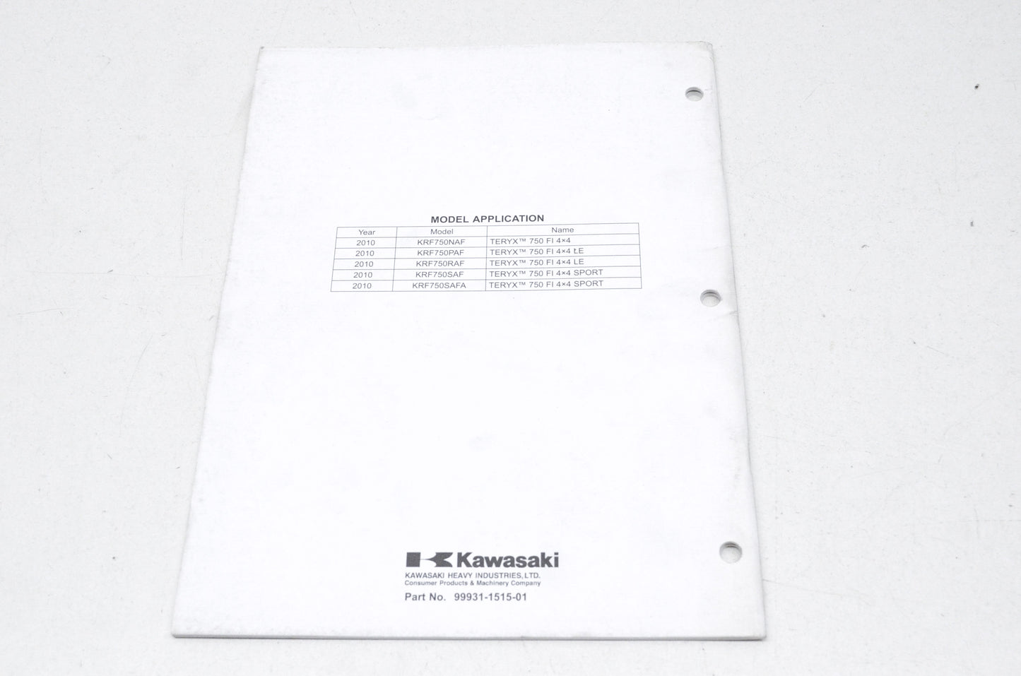 OEM Kawasaki 99931-1515-01 Recreation Utility Vehicle Assembly & Preparation Man