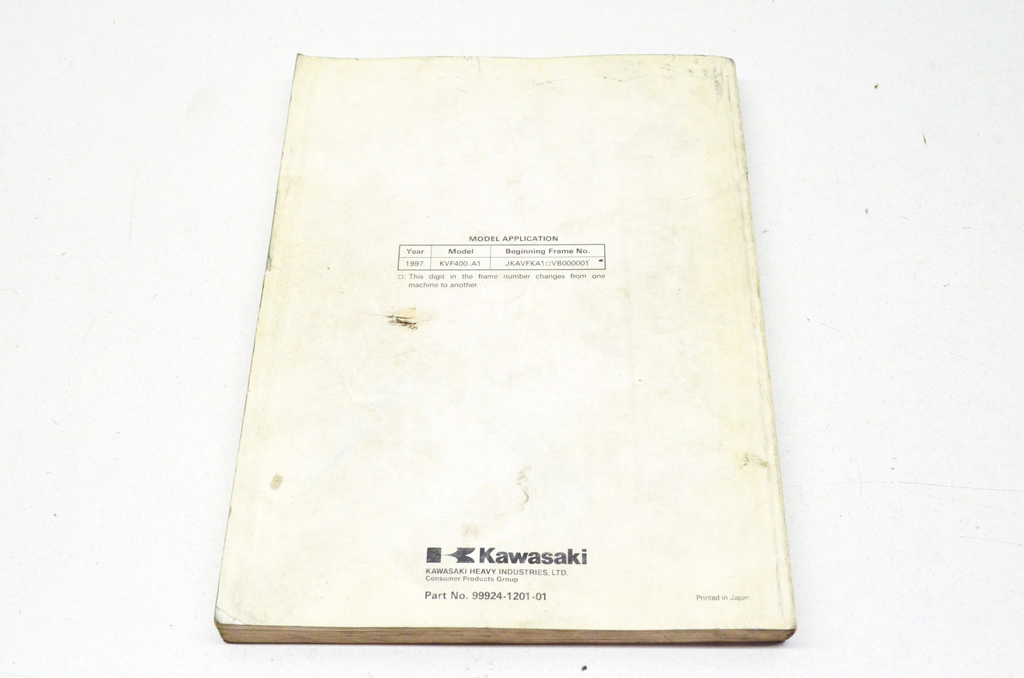 OEM Kawasaki 99924-1201-01 Service Manual KVF400A/B