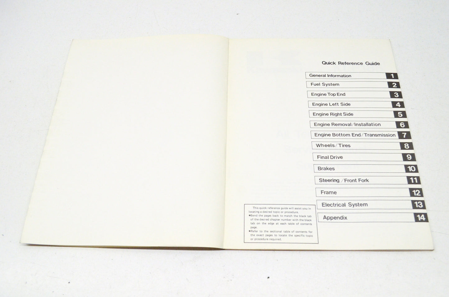 OEM Kawasaki 99924-1076-51 All Terrain Vehicle Service Manual Supplement KLF185