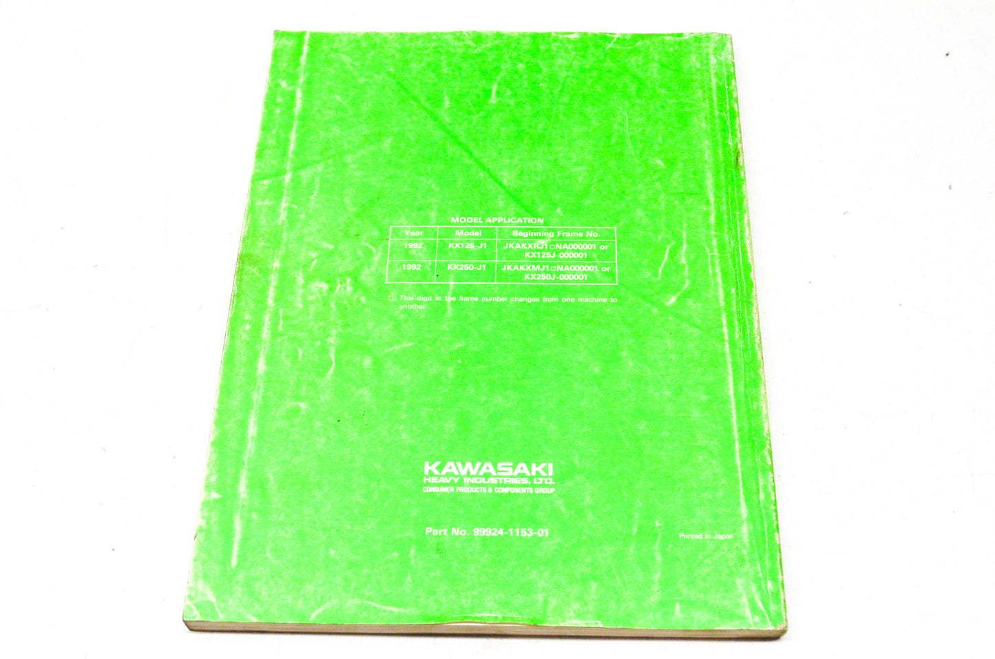OEM Kawasaki 99924-1153-01 Service Manual KX125J