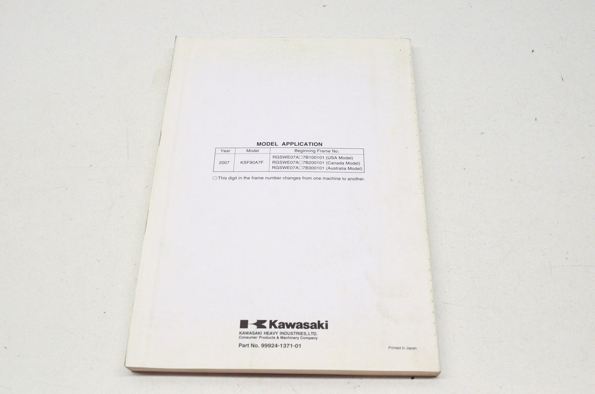OEM Kawasaki 99924-1371-01 Service Manual KSF90A NOS