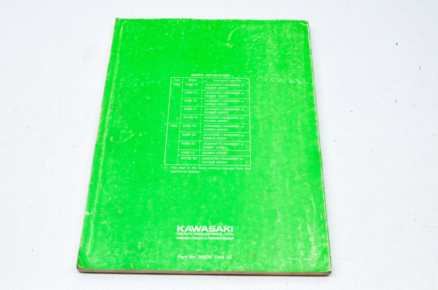 OEM Kawasaki 99924-1144-02 Service Manual KX80/100