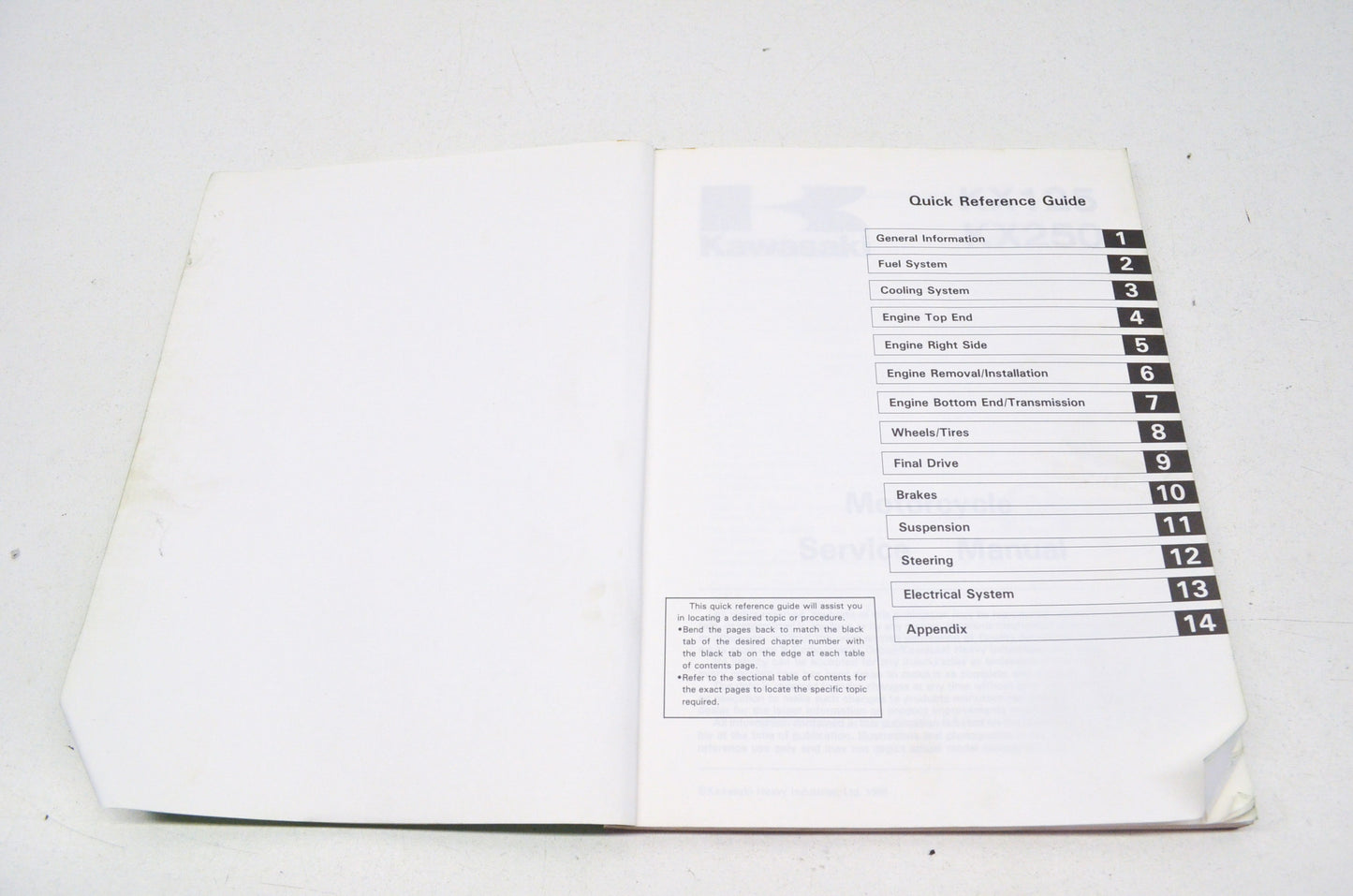 OEM Kawasaki 99924-1131-01 Service Manual KX125H1/250H1
