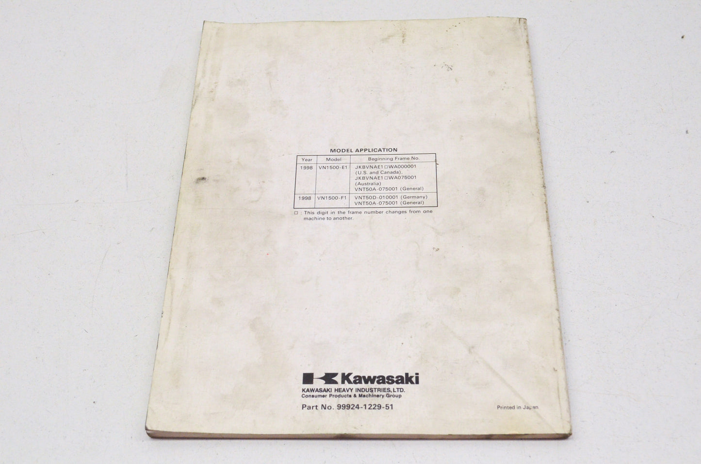 OEM Kawasaki 99924-1229-51 Service Manual Supplement VN1500E