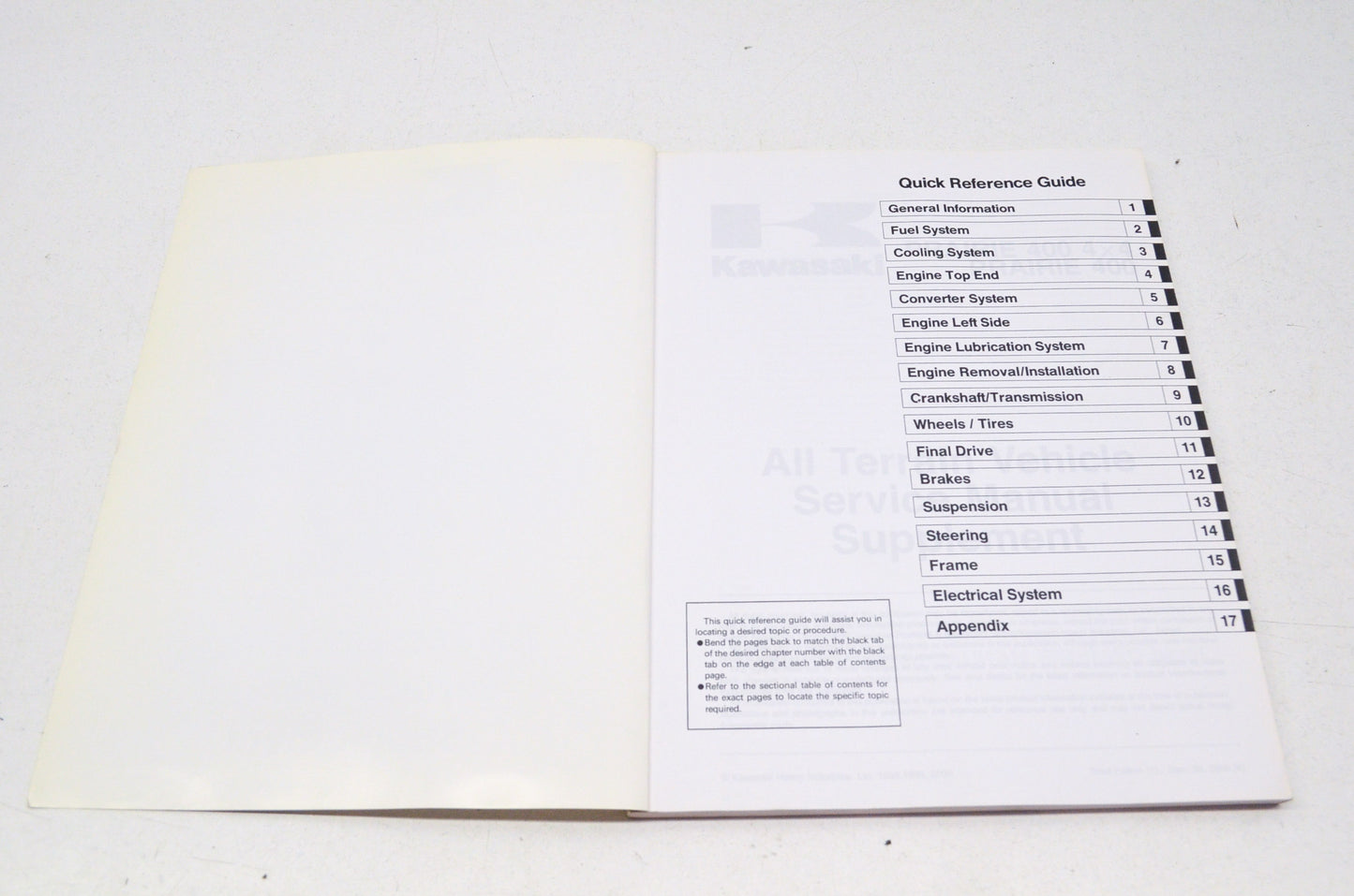 OEM Kawasaki 99924-1243-53 Service Manual Supplement KVF400 NOS