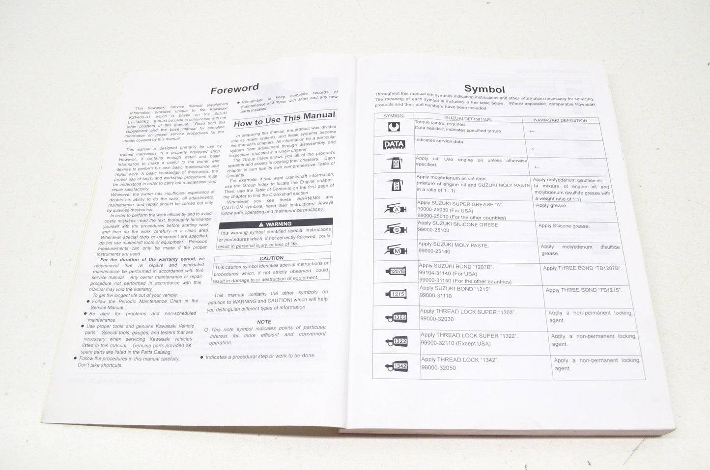 OEM Kawasaki 99924-1301-03 Service Manual KSF400A