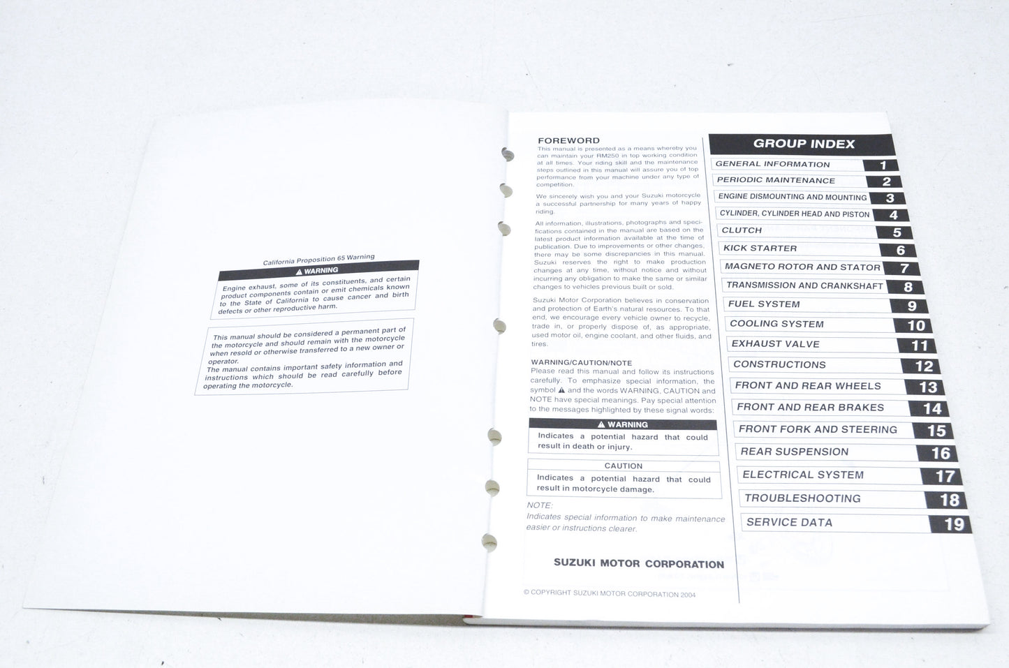 OEM Suzuki 99011-37F54-03A Owner's & Service Manual RM250K5 20 NOS