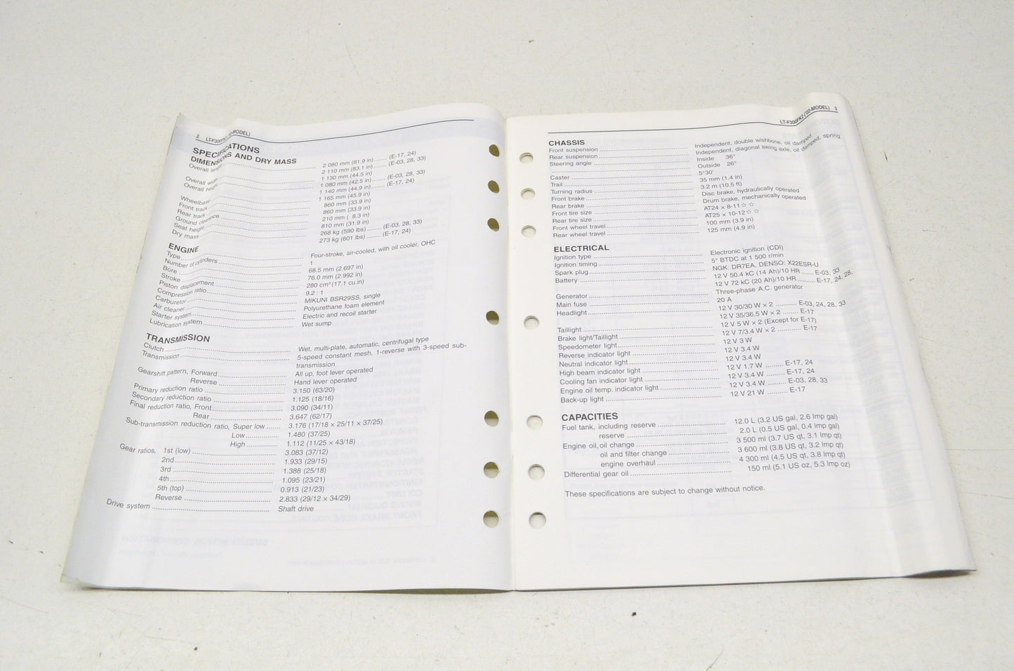 OEM Suzuki 99501-42200-01E Supplementary Service Manual LT-F300F
