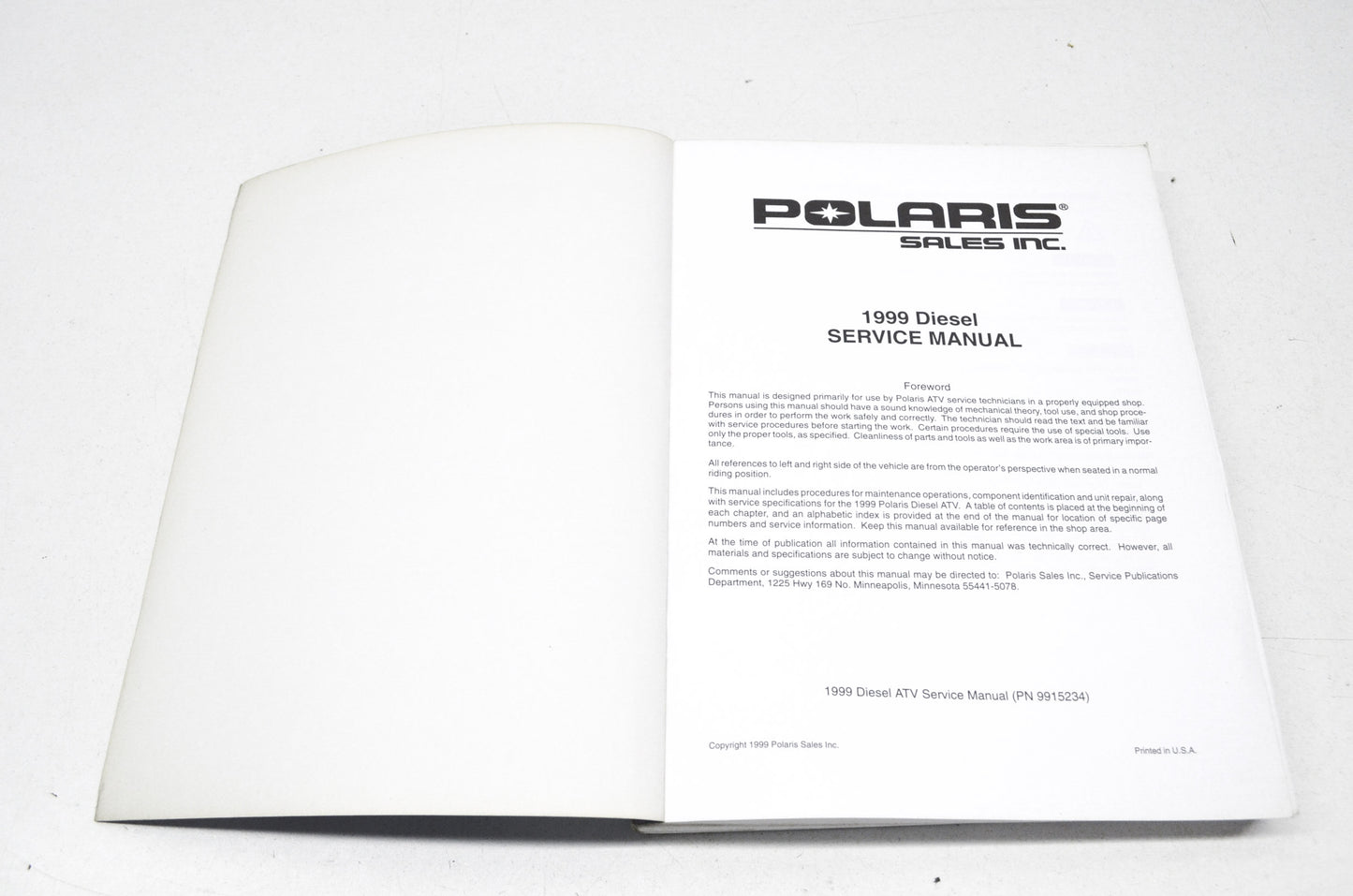 OEM Polaris 9915234 Service Manual 99 DIESEL,ATV NOS