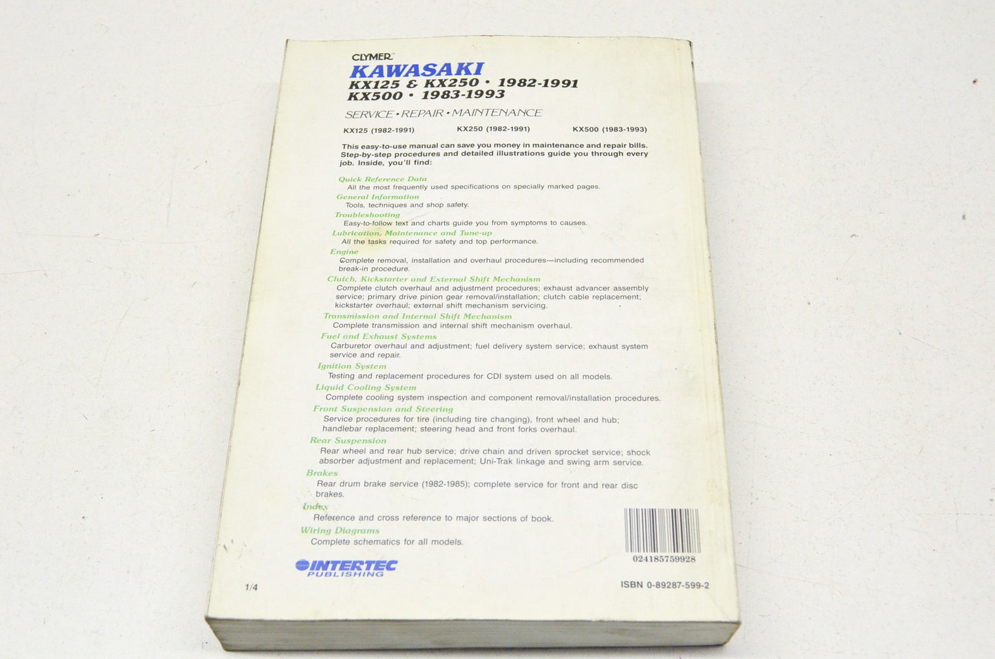 New Clymer Kawasaki KX125 & KX250 82-91 KX500 83-93 Service Repair & Maintenance