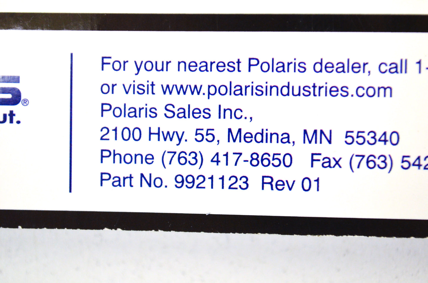 OEM Polaris 9921123 Owner's Manual 07 Outlaw 525 NOS