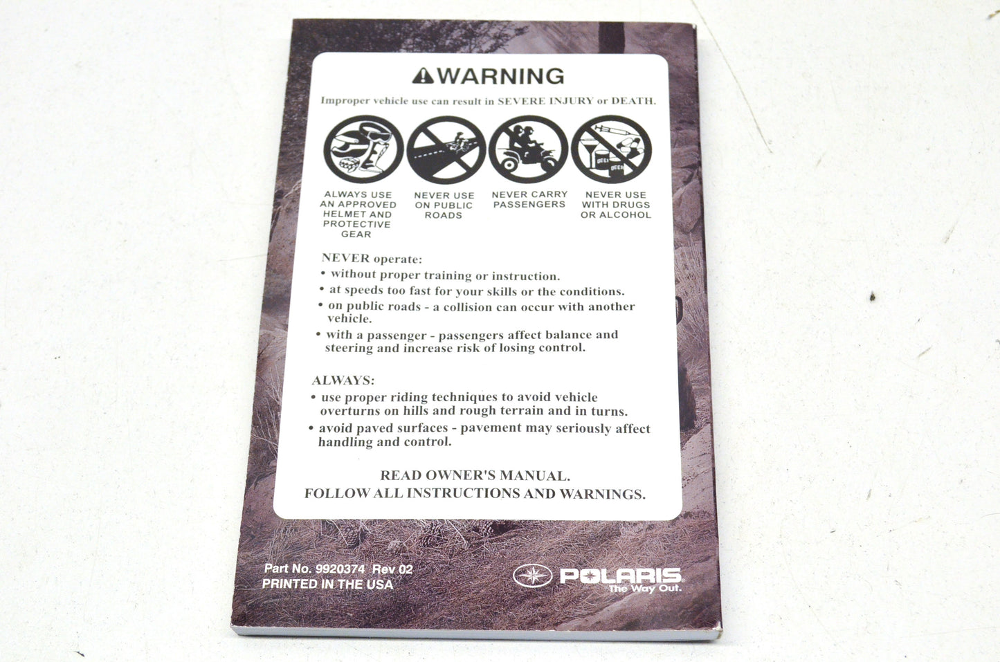 OEM Polaris 9920374 Owner's Manual 07 Sportsman 700/800 EFI NOS