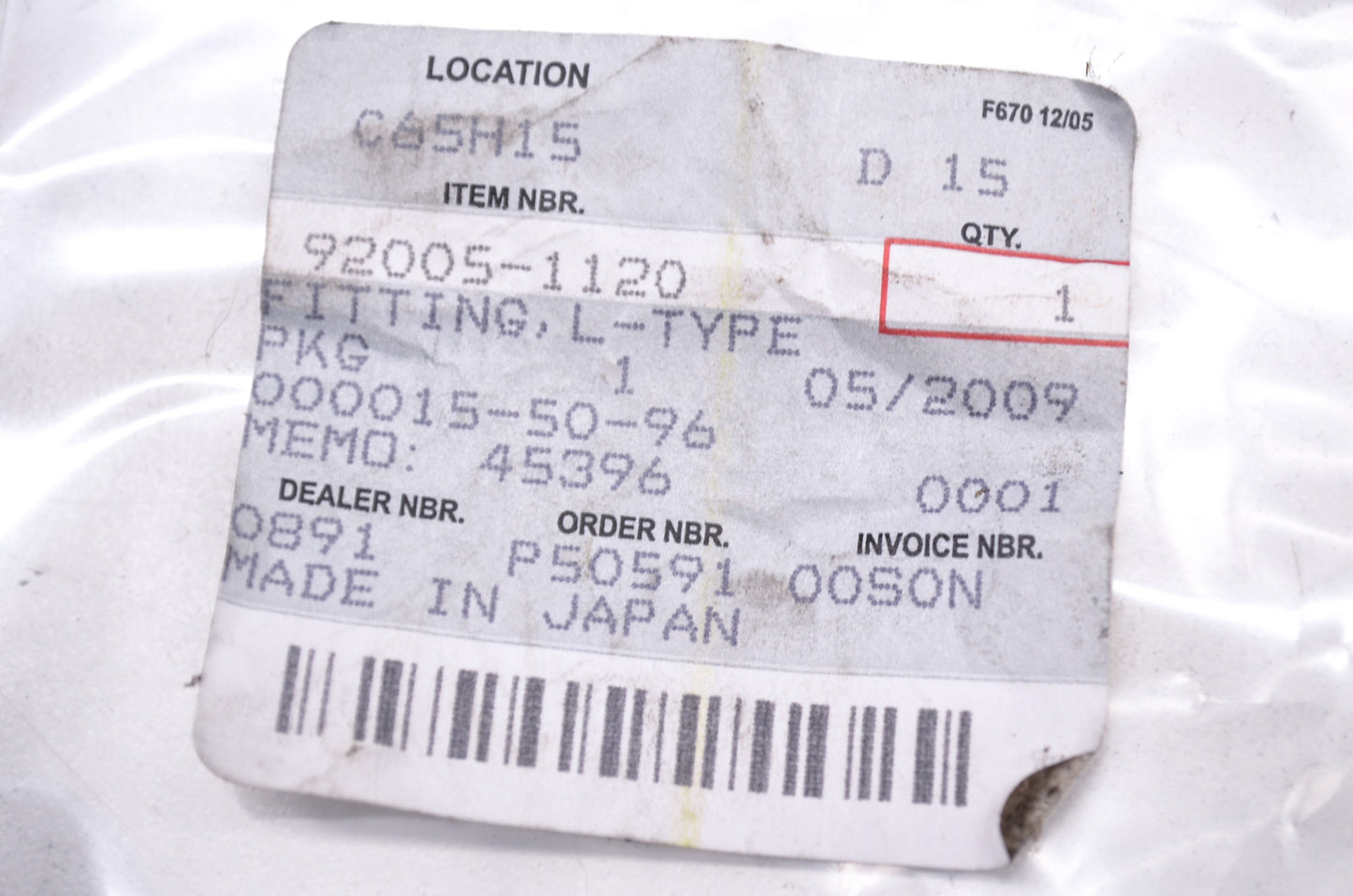 New OEM Kawasaki L-Type Fitting 92005-1120 NOS