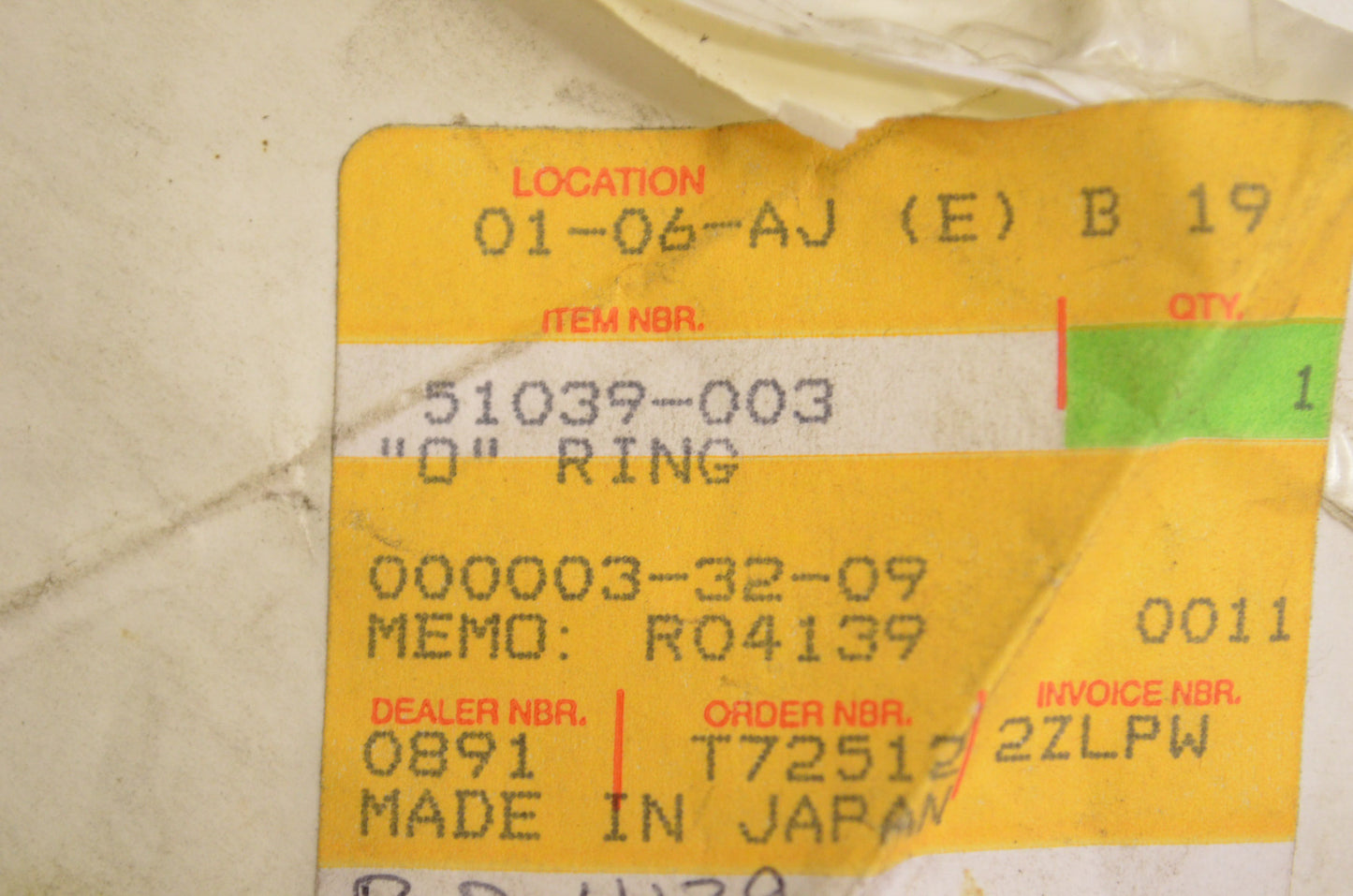 OEM Kawasaki 51039-003 O-Ring NOS