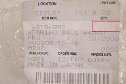 OEM Kawasaki 601B6200 Ball Bearing #6200 NOS