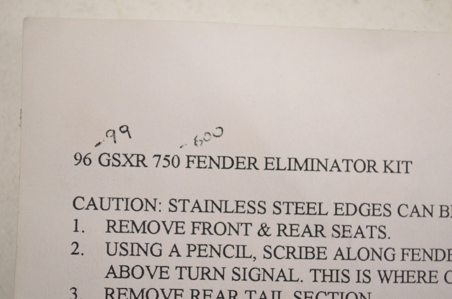 Competition Werkes GSXR600 Fender Eliminator Kit NOS