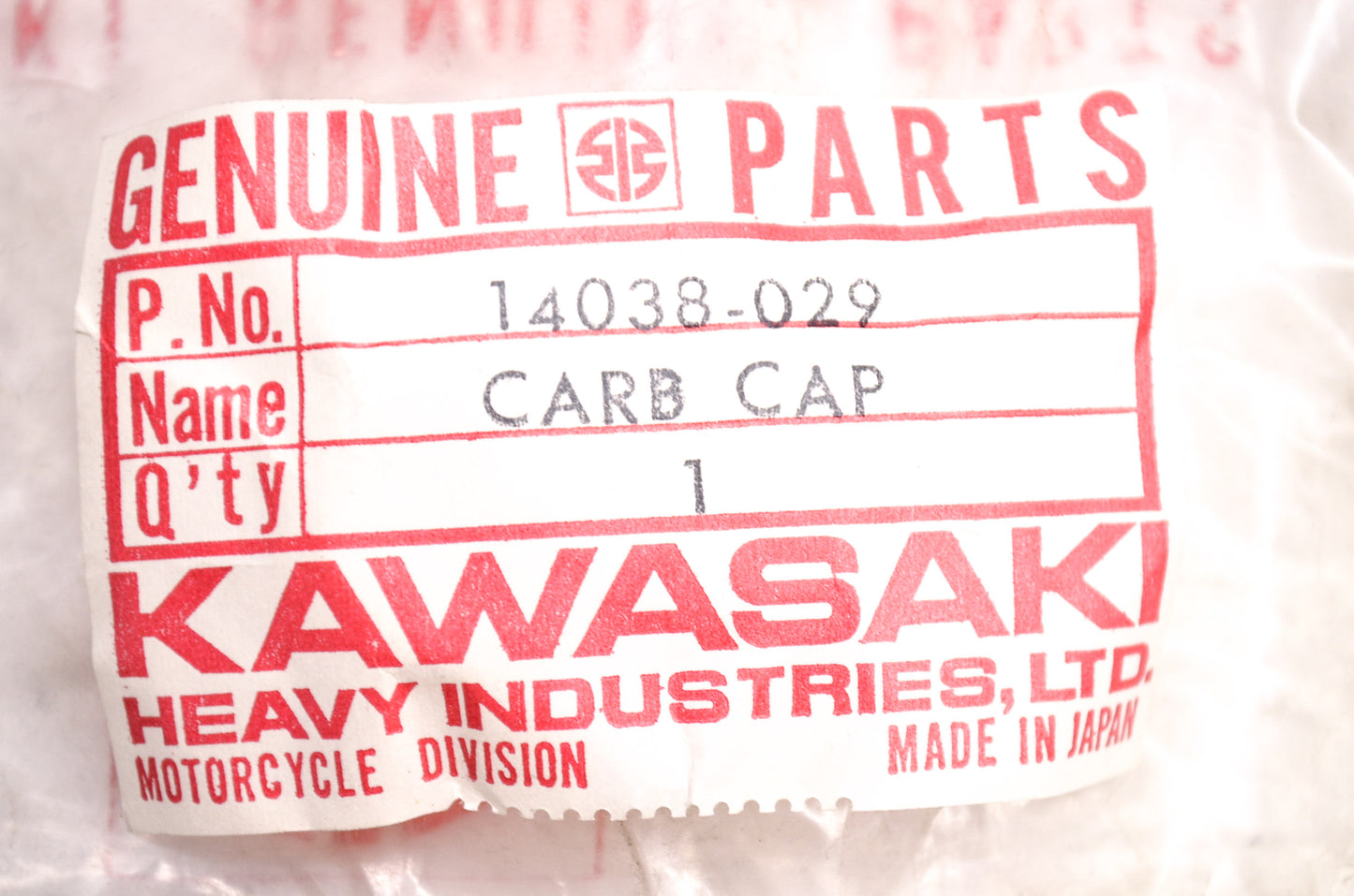 OEM Kawasaki 14038-029 Carburetor Cap NOS