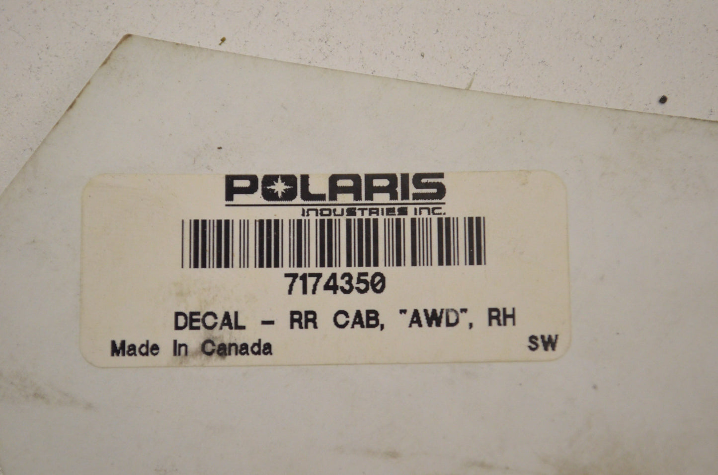 OEM Polaris 7174350 Right Hand "AWD" Rear Cab Decal NOS