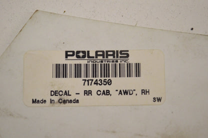 OEM Polaris 7174350 Right Hand "AWD" Rear Cab Decal NOS