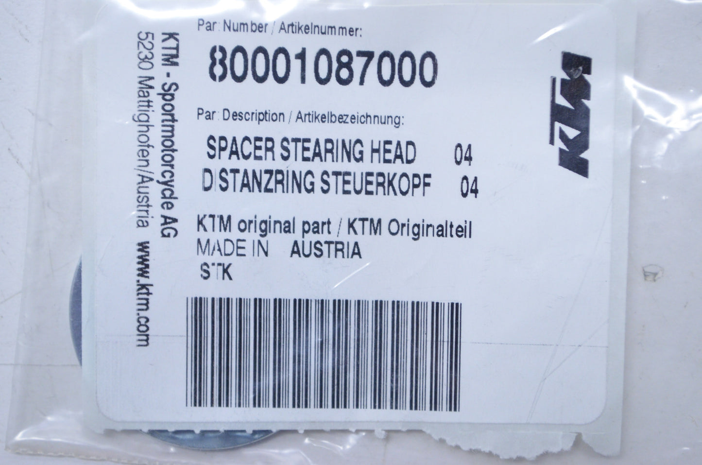 New OEM KTM Spacer Steering Head NOS