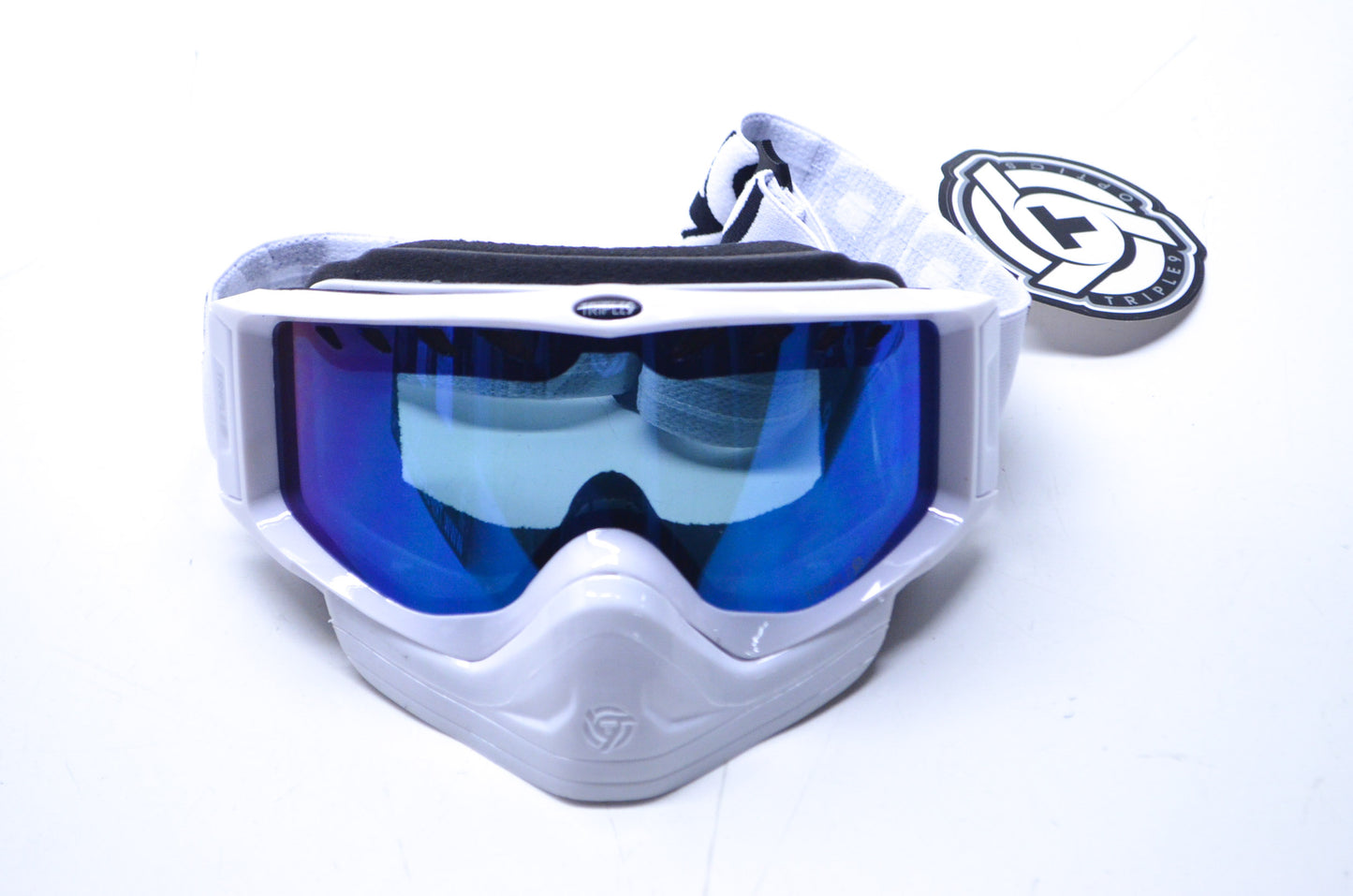 New Triple 9 Saint White Blue Mirror Goggles NOS