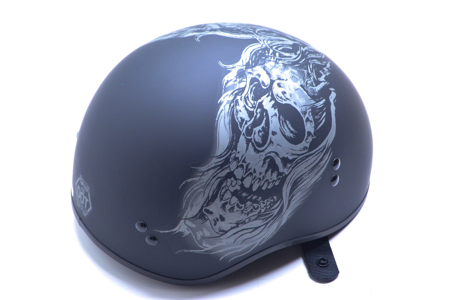 New GMAX Flat Black Skull Small Half Helmet NOS