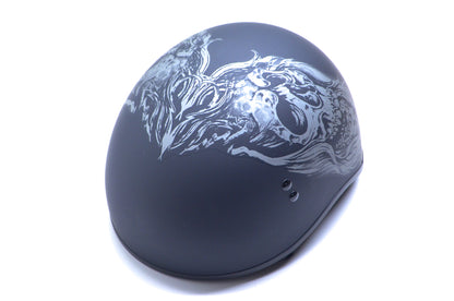 New GMAX Flat Black Skull Small Half Helmet NOS