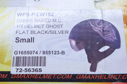 New GMAX Flat Black Skull Small Half Helmet NOS