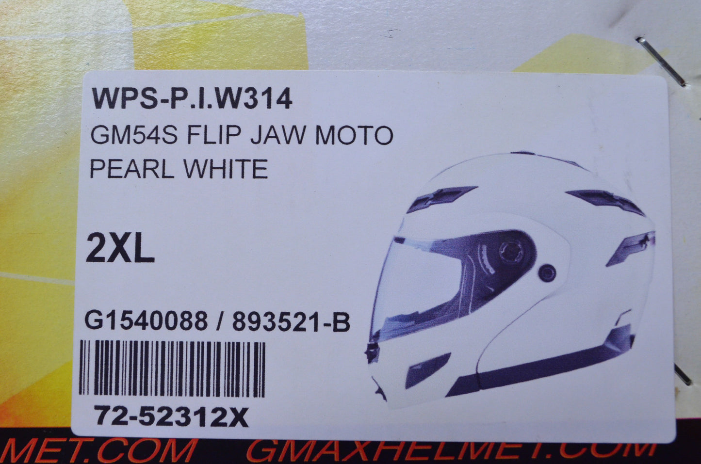 Gmax 72-52312X Pearl White 2XL Flip Jaw Helmet NOS