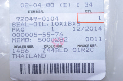 OEM Kawasaki 92049-0104 Oil Seal 10x18x5 NOS