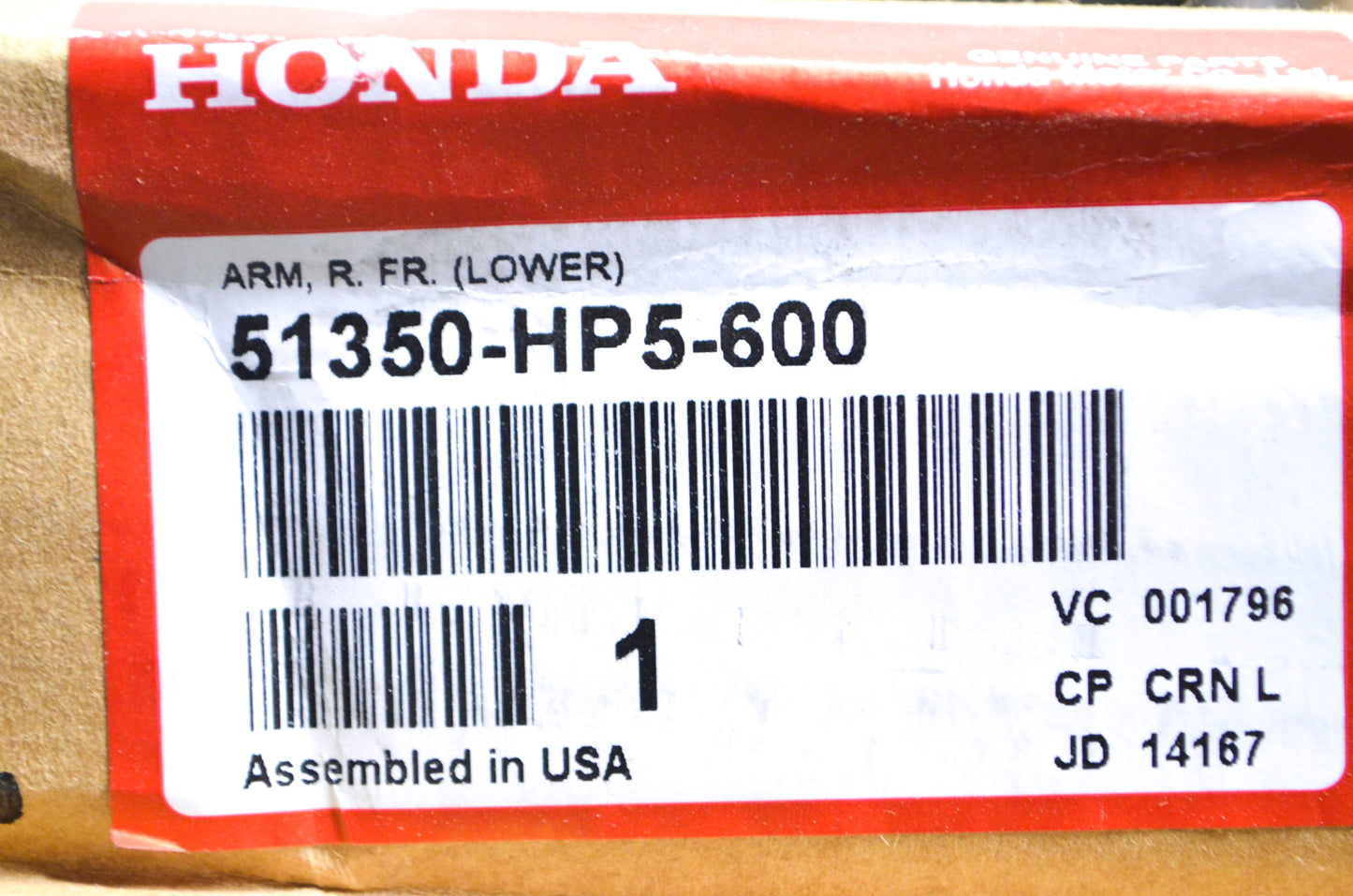New OEM Honda Right Front Lower Arm NOS