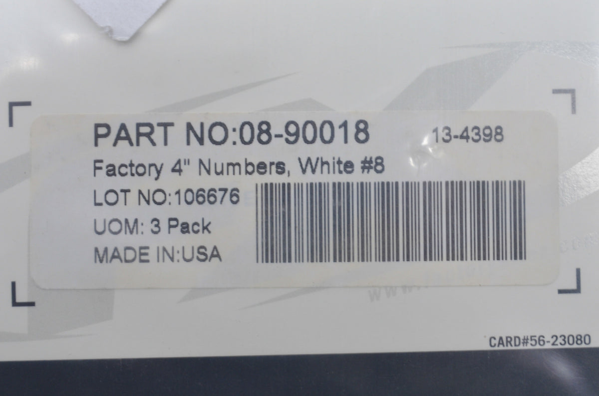 Factory Effex 08-90018 Number 8 White Factory 4 ' Number Kit NOS