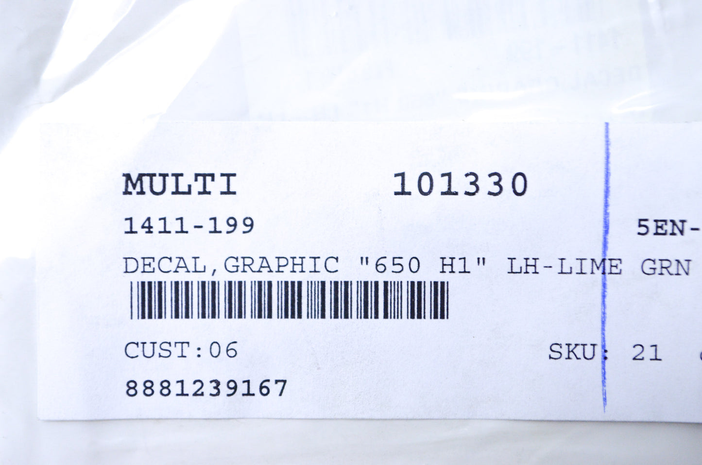 OEM Arctic Cat 1411-199 Left Hand Lime Green Graphic Decal NOS