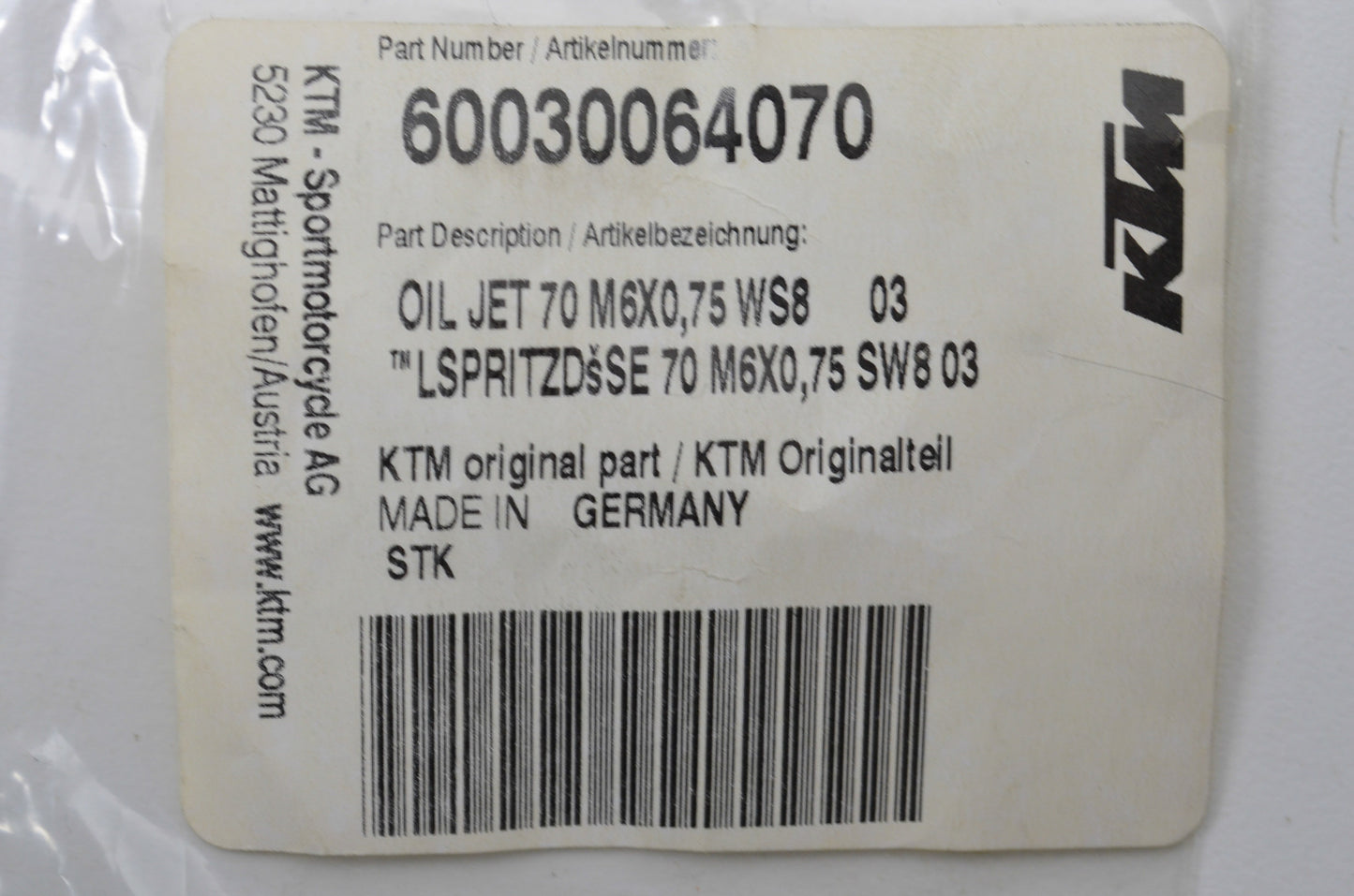 New OEM KTM Oil Jet NOS