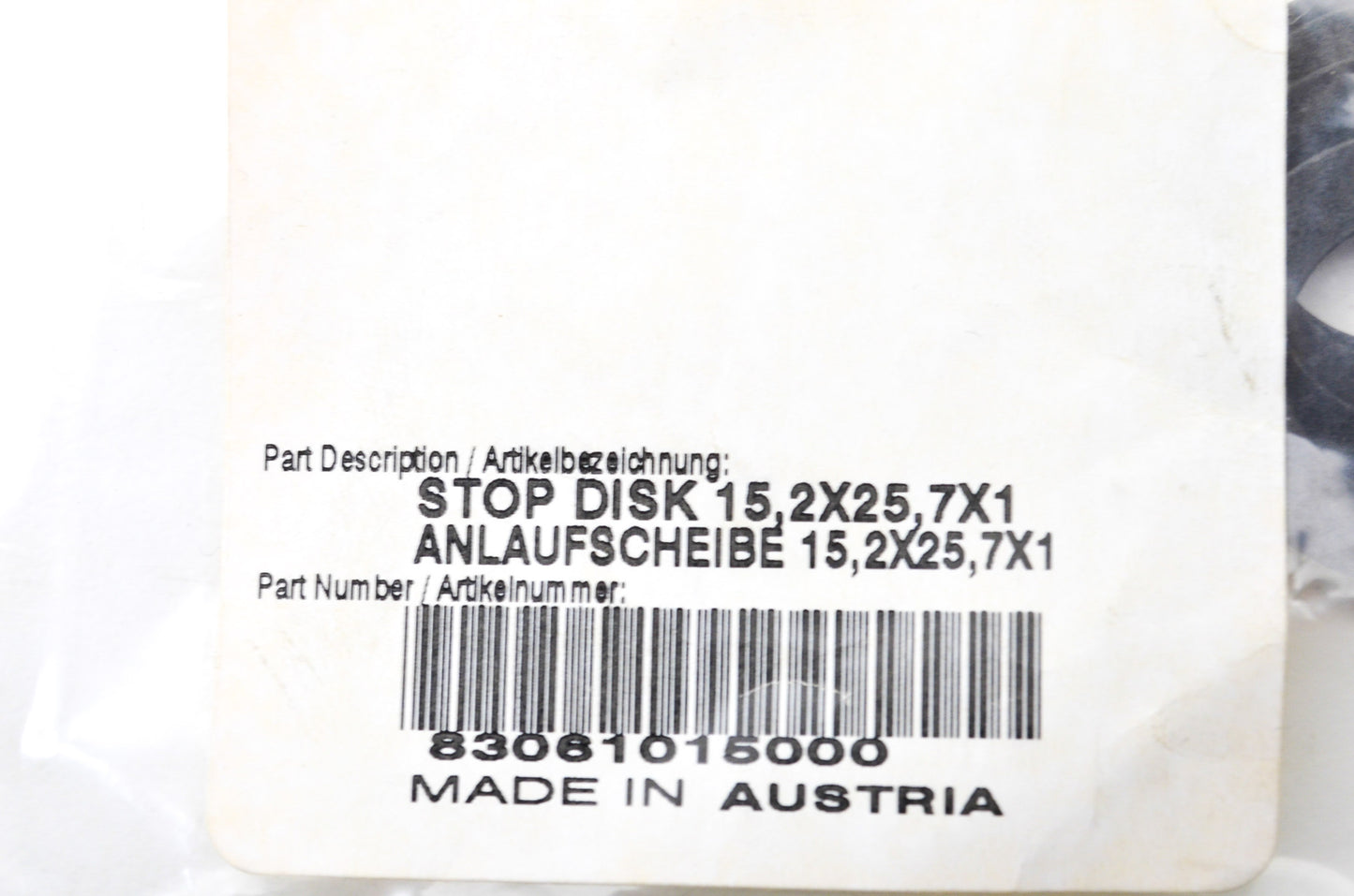 OEM KTM 83061015000 Stop Disk 15.2X25X1 MM NOS