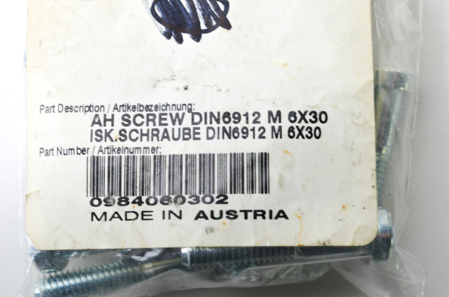 OEM KTM 0984060302 Allen Head Screw DIN6912 M6X30 Qty 2 NOS