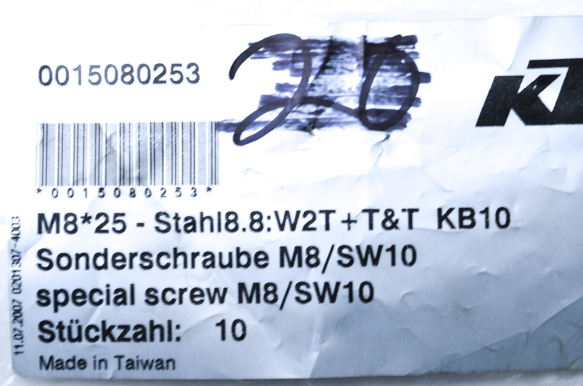 OEM KTM 15080253 Hex Head Collar Screw M8X25 WS=10 Qty 3 NOS