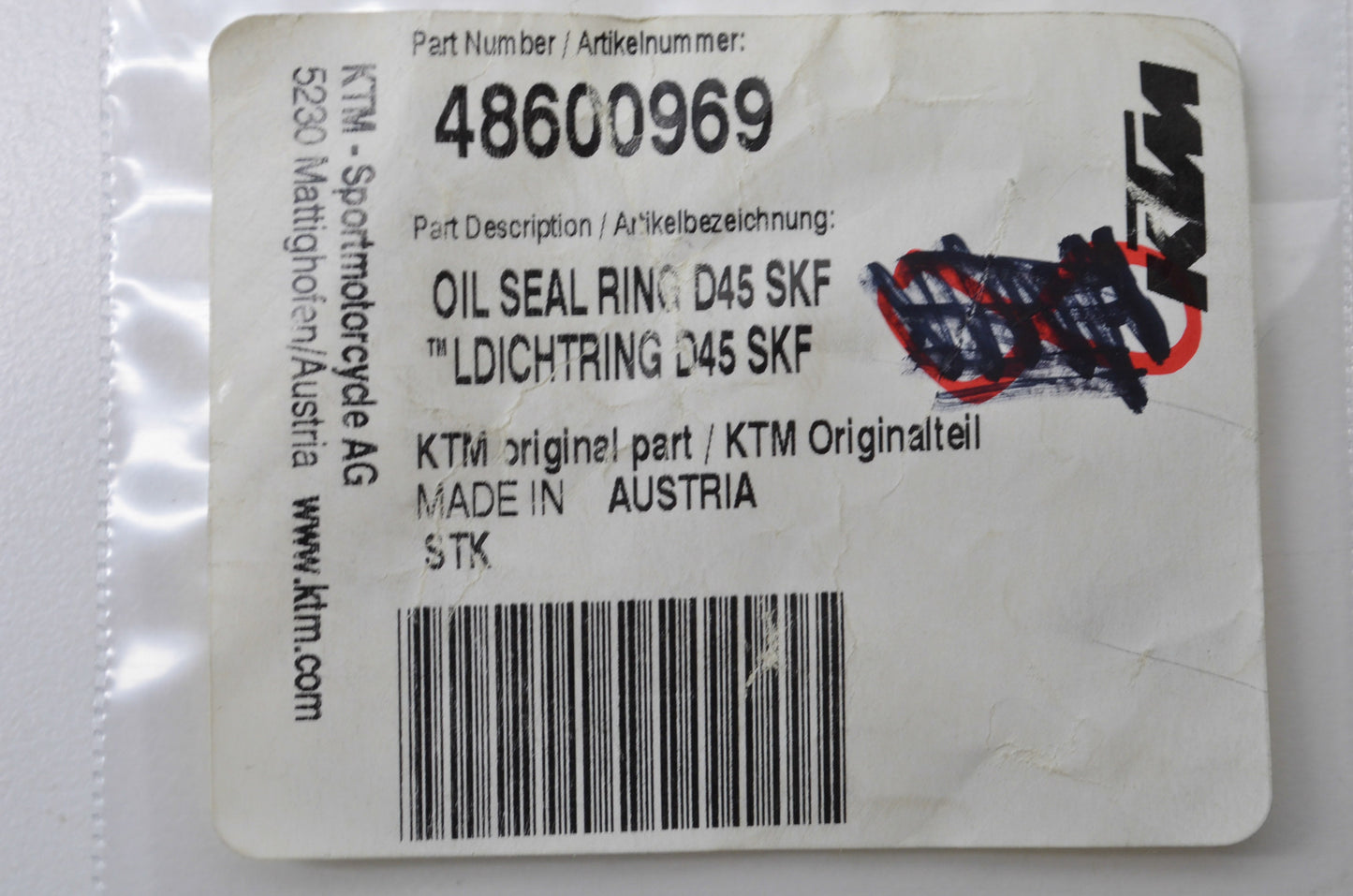 OEM KTM 48600969 Oil Seal Ring D48 SKF NOS