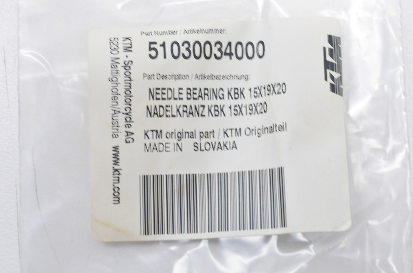 OEM KTM 51030034000 Needle Bearing NOS