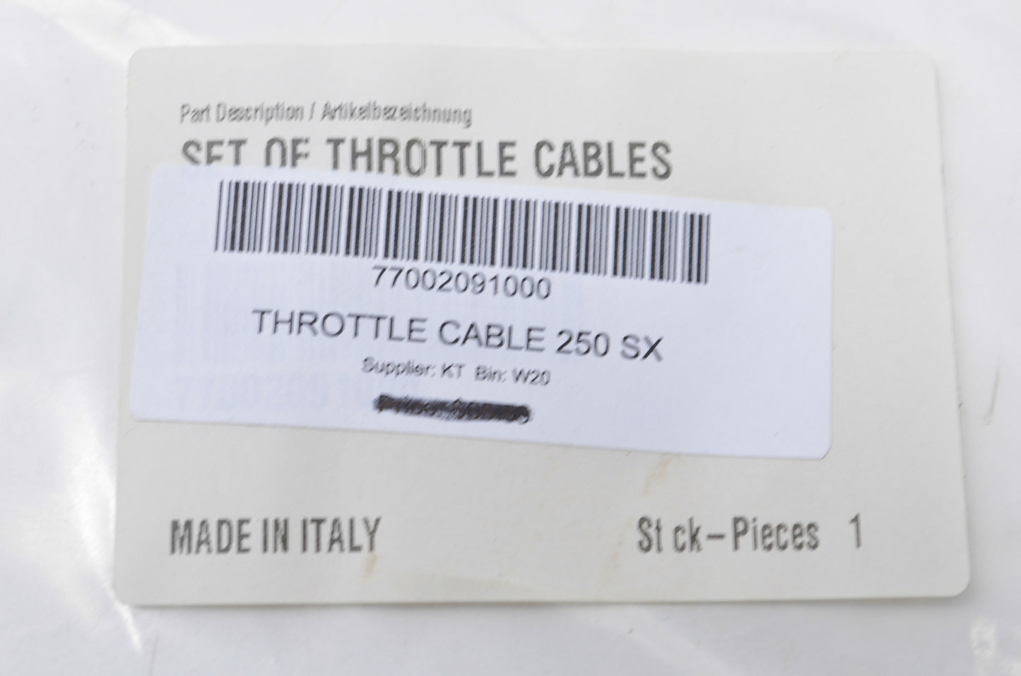 OEM KTM 77002091000 Throttle Cable NOS