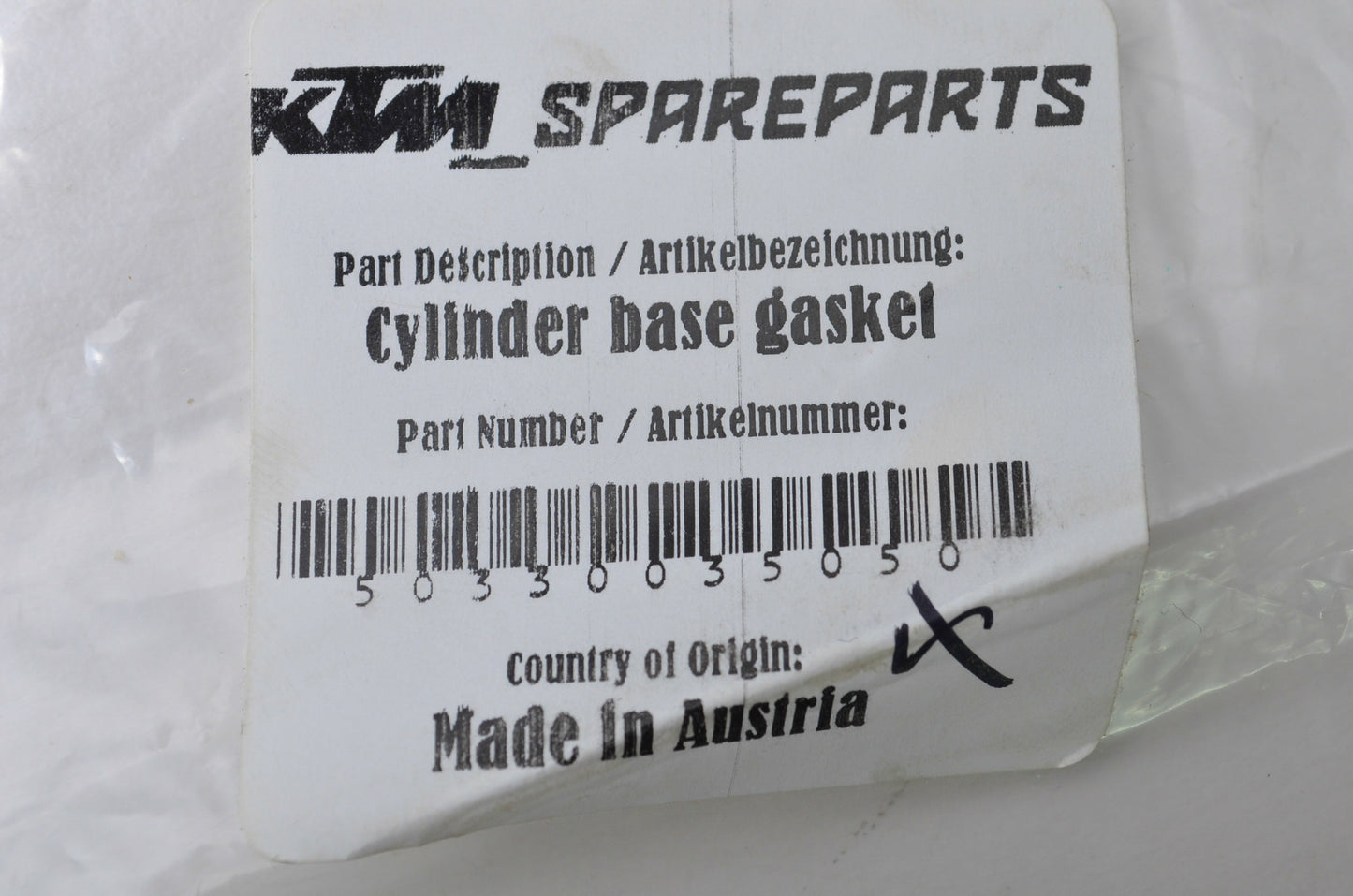 OEM KTM 50330035050 Cylinder Base Gasket 0.50mm NOS