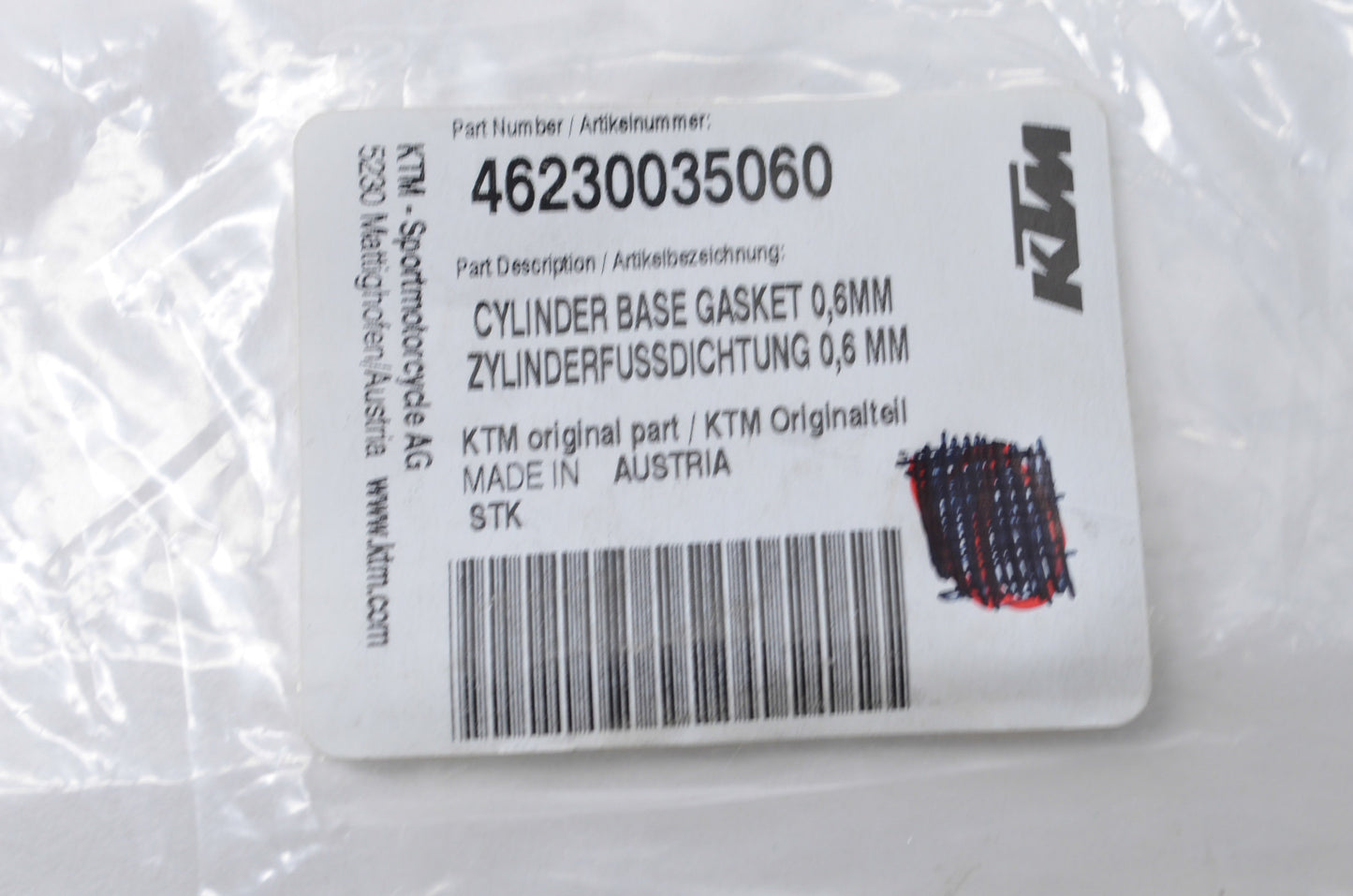 OEM KTM 46230035060 Cylinder Base Gasket 0.6mm NOS