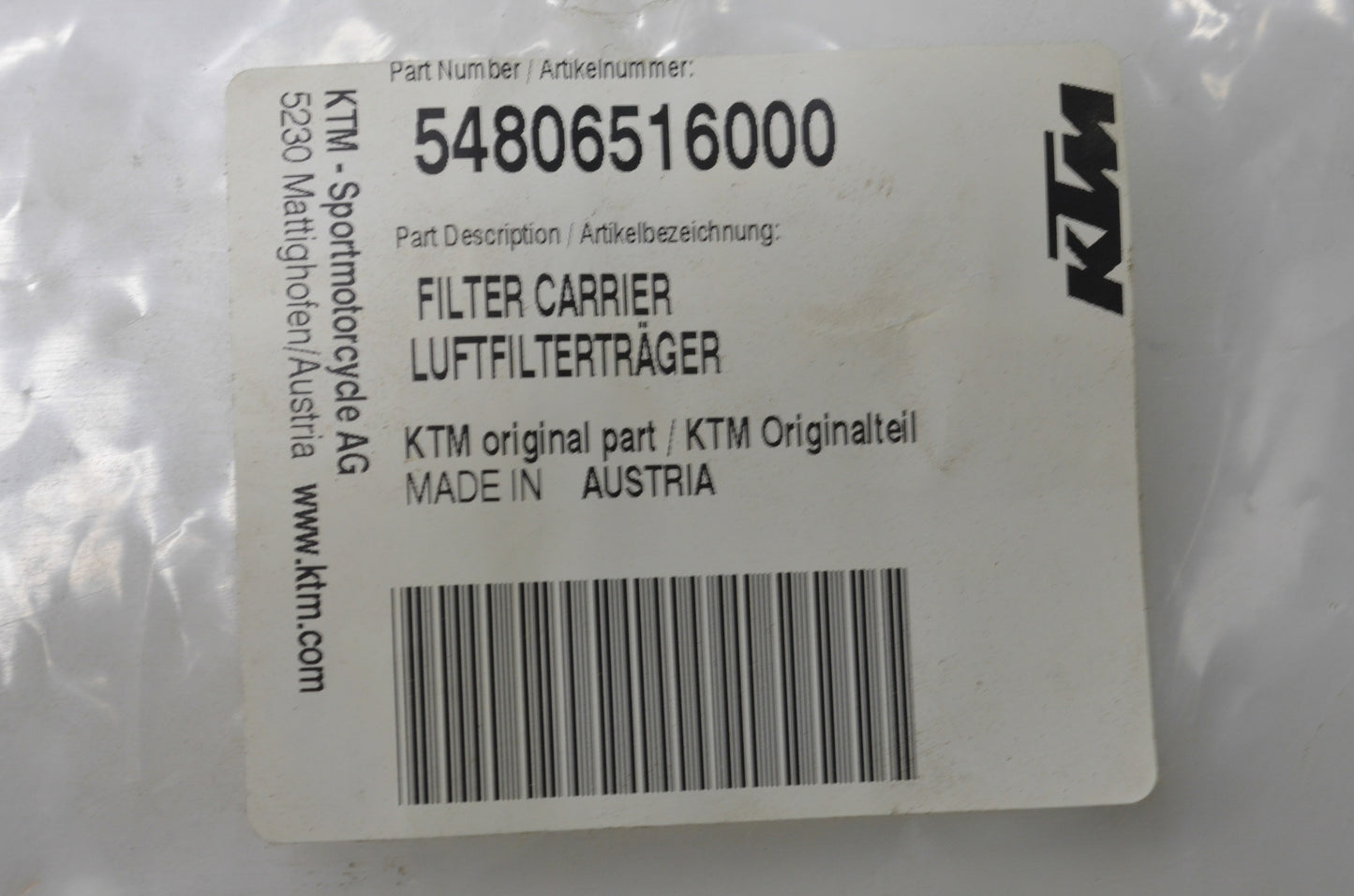 OEM KTM 54806516000 Filter Carrier NOS