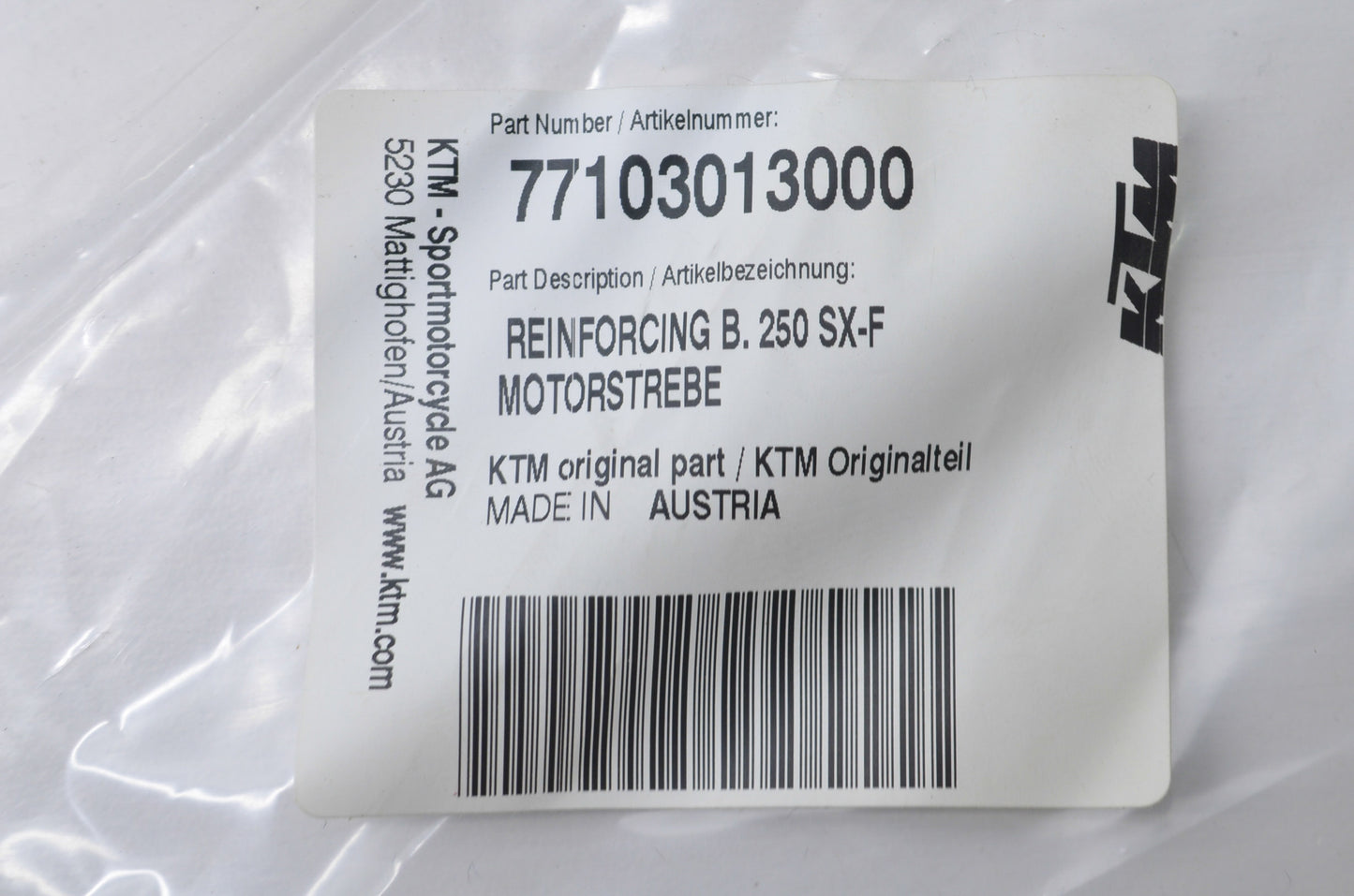 OEM KTM 77103013000 Reinforcing Bracket NOS