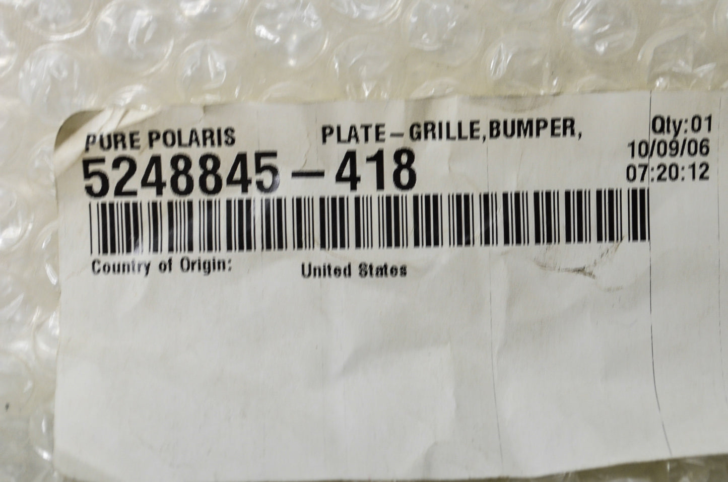 OEM Polaris 5248845-418 Upper Bumper Grille Plate NOS