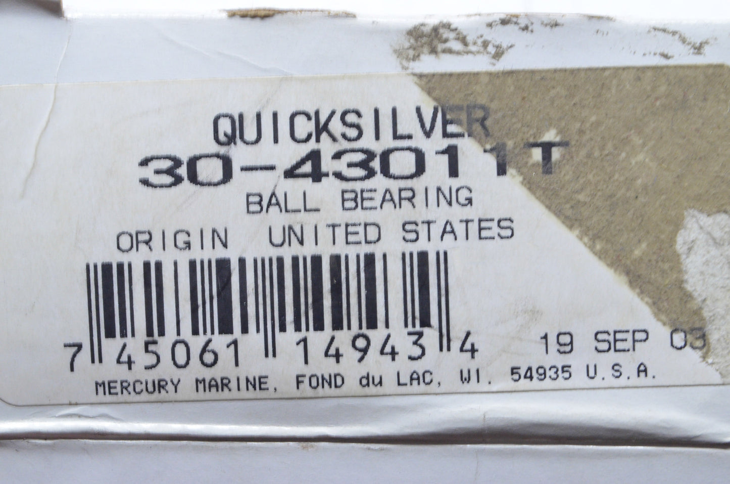 New OEM Mercury Lower Main Bearing NOS