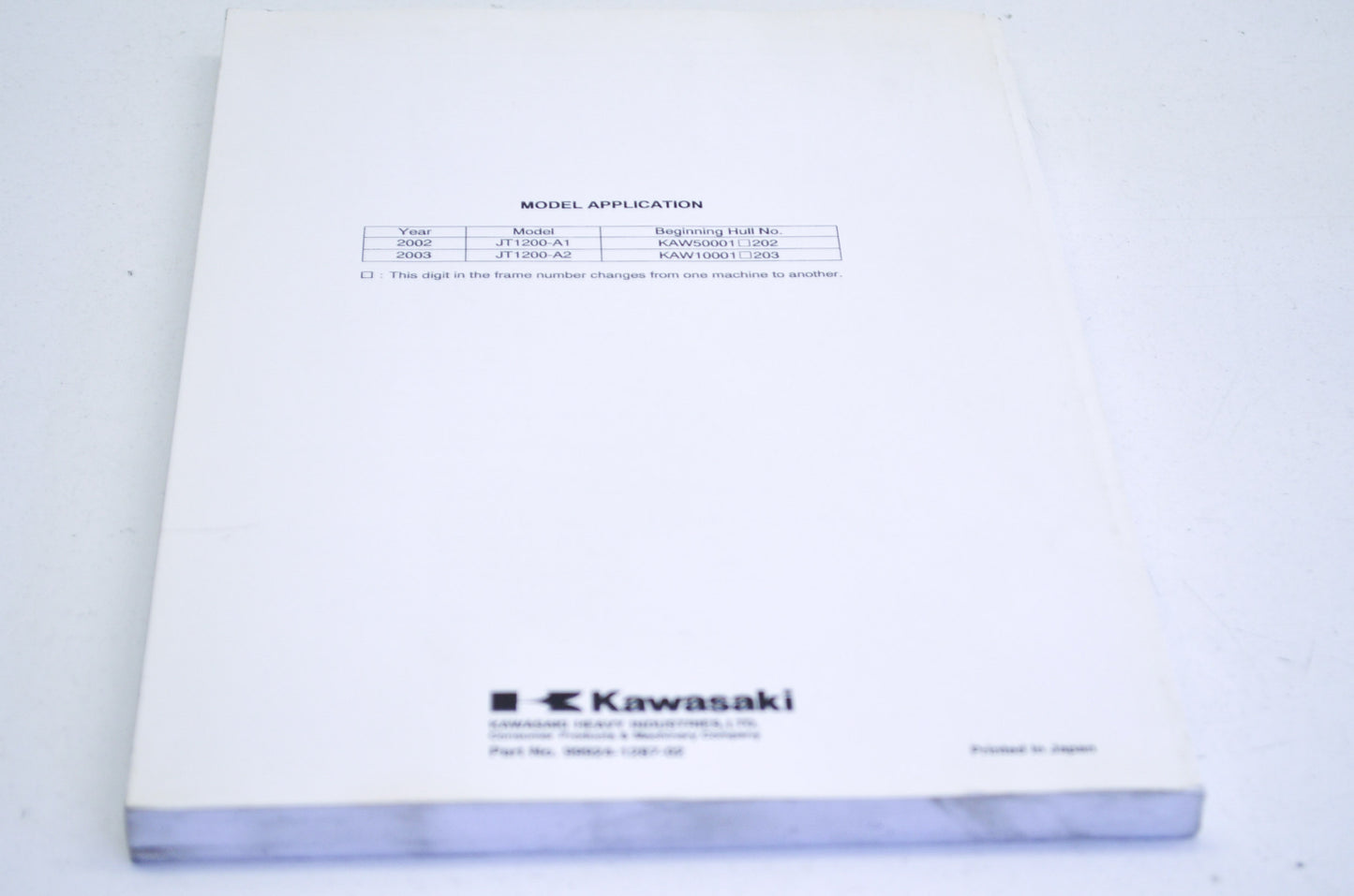 OEM Kawasaki 99924-1287-02 Service Manual JT1200A