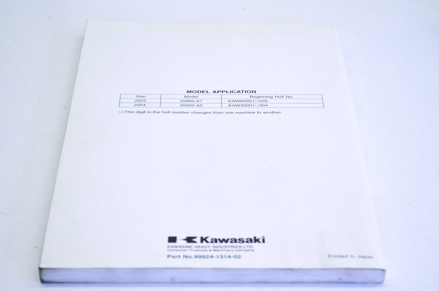 OEM Kawasaki 99924-1314-02 Service Manual JS800A