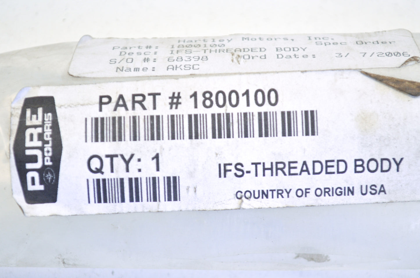 OEM Polaris 1800100 Threaded Body IFS NOS