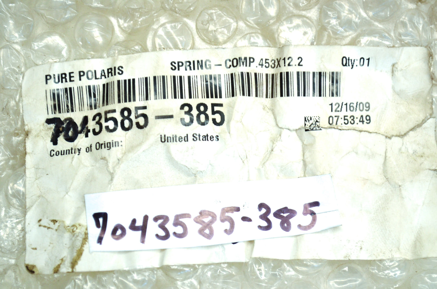 OEM Polaris 7043585-385 Compression Spring .453x12.25 #260 NOS